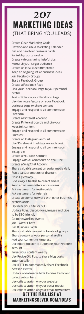207 MARKETING IDEAS to get you leads for your small business 