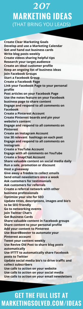 207 MARKETING IDEAS - Each One Will Bring Your Business Leads