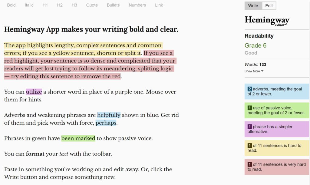 Hemingway Content Marketing Tool