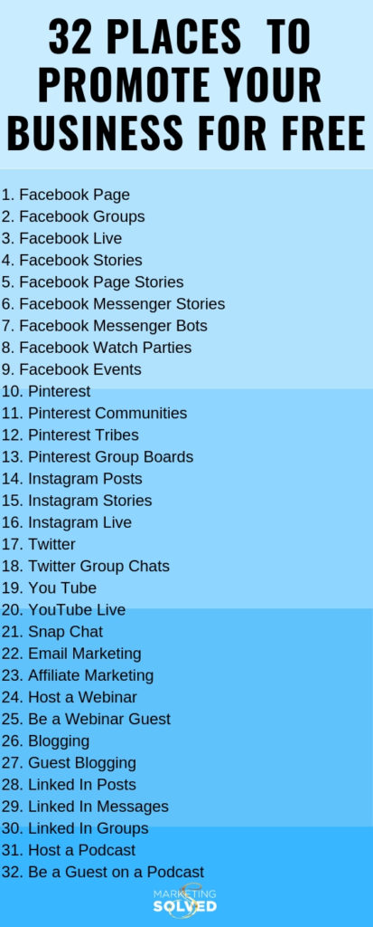 32 Places You Can Promote Your Business For Free // Marketing Ideas // Marketing // Marketing Solved