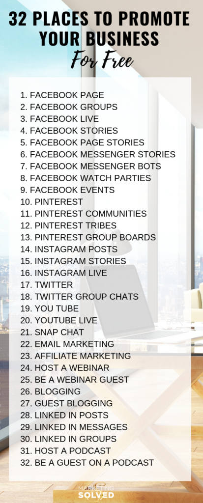 32 Places You Can Promote Your Business For Free // Marketing Ideas // Business Promotion Ideas // How to market your business // Marketing Solved 