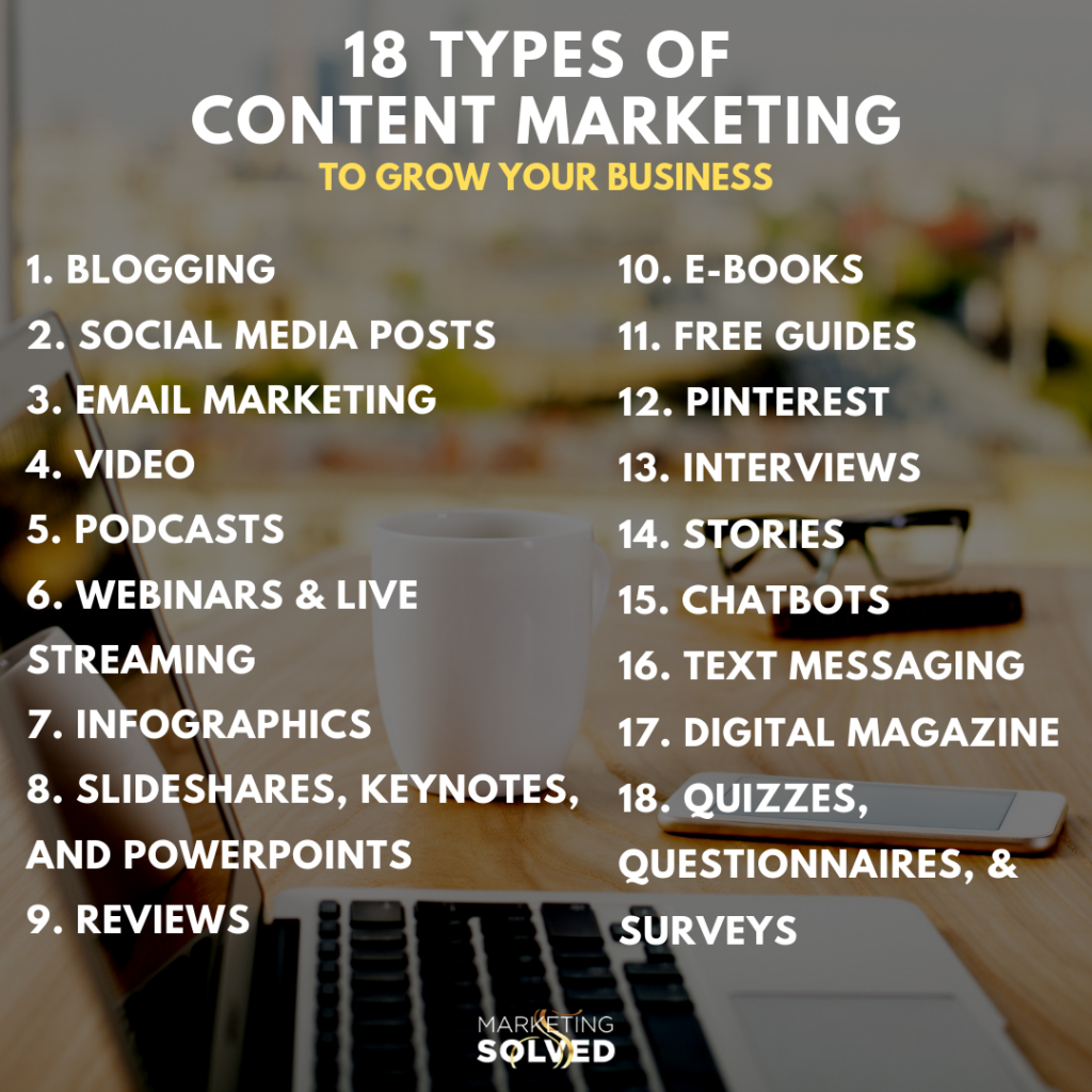 18 Types of Content Marketing To Grow Your Business // Content Marketing Ideas // Content Marketing Strategy // Content Strategy // Types of Content Marketing // #ContentMarketing
