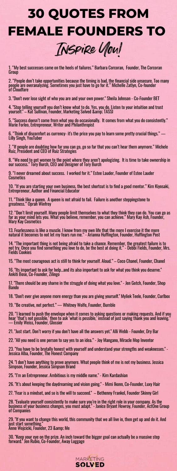 30 Quotes From Female Founders To Inspire You // Female Entrepreneurs